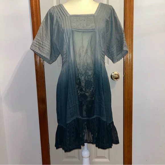 HOLDING HORSES • Anthropologie Ombre Ocean Dipped Lace & Embroidered Dress - Picture 5 of 16